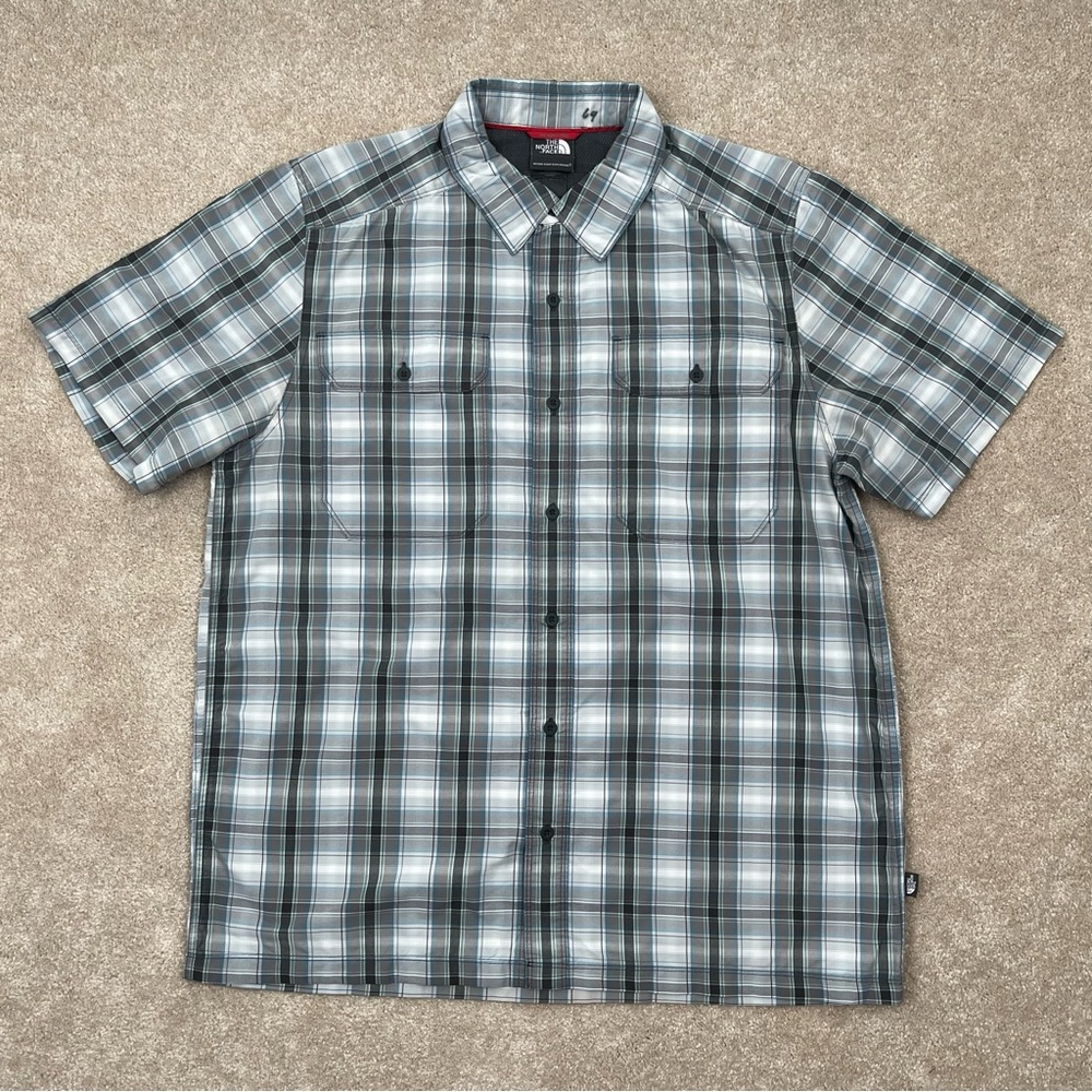 North Face Shirt Large Gray Button Up Plaid Short Sleeve Preppy Outdoor Men